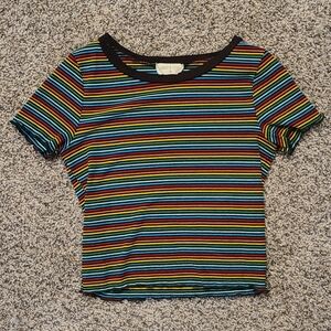 Rainbow Striped T-Shirt Slightly Cropped